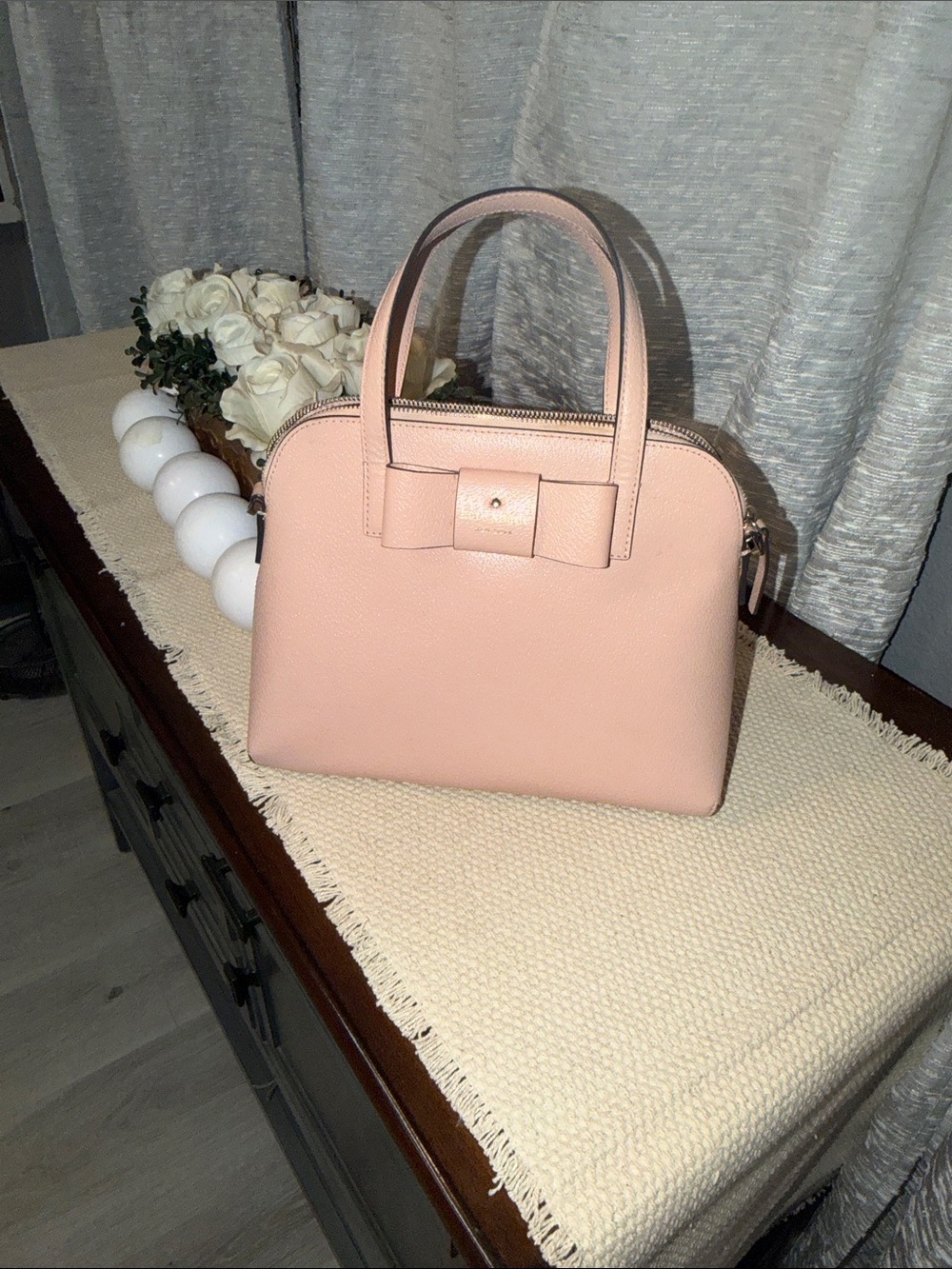 Kate Spade ♠️ Blush Pink Bow Accent Top-Handle Women’s Handbag - Picture 1 of 11